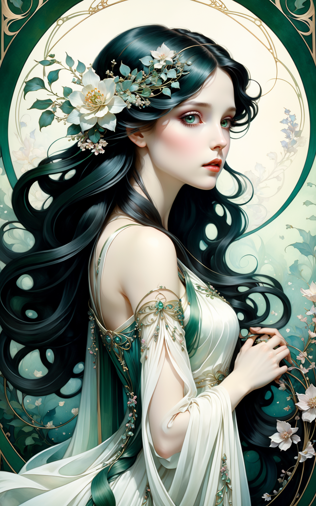 06535-2118136666-A delicate portrait, dynamic pose art nouveau and Alphonse Mucha, Tim Burton, Anna Dittmann style, a ethereal spirit of a beauti.png